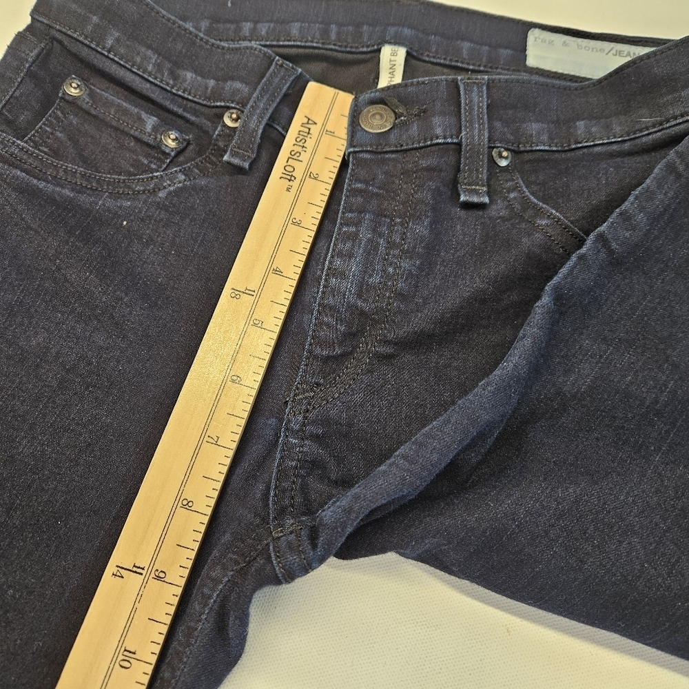 Rag & Bone Elephant Bell Flare Jeans Womens 27 Dark Blue Indigo Overdye Stretch - Picture 7 of 10